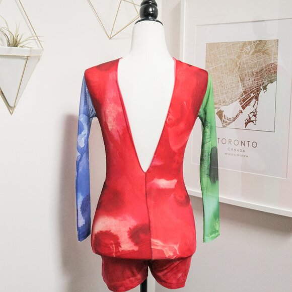 Red Tye Dye 'Orchid' Mesh Cutout Bodysuit 💋 GOI BARCELONA - Picture 3 of 9